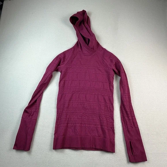Lululemon Shirt Womens Size 2 Red Textured REST LESS Hoodie Running Gym Top - Picture 1 of 8